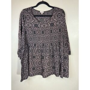 Avenue Plus‎ Size Brown/Black Slightly Burnout Blouse Size 22/24 Flowy Hippie
